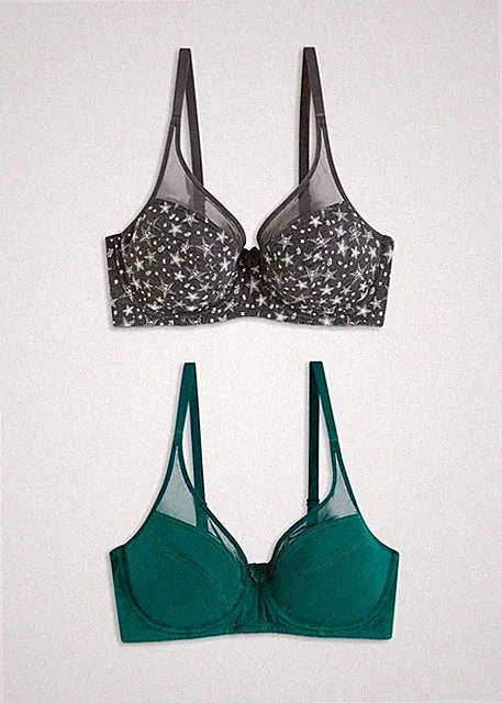 Neu 2er Pack Bügel BH mit Mesh-Einsatz Gr. (80) C Anthrazit + Grün Damen-Bra