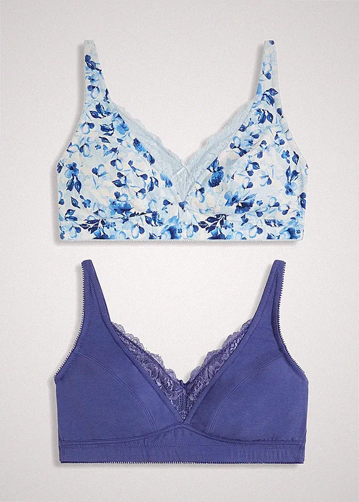Neu 2er Pack Bügelloser BH Gr. (100) D Blau + Weiß Damen-Bra Oberteil Dessous