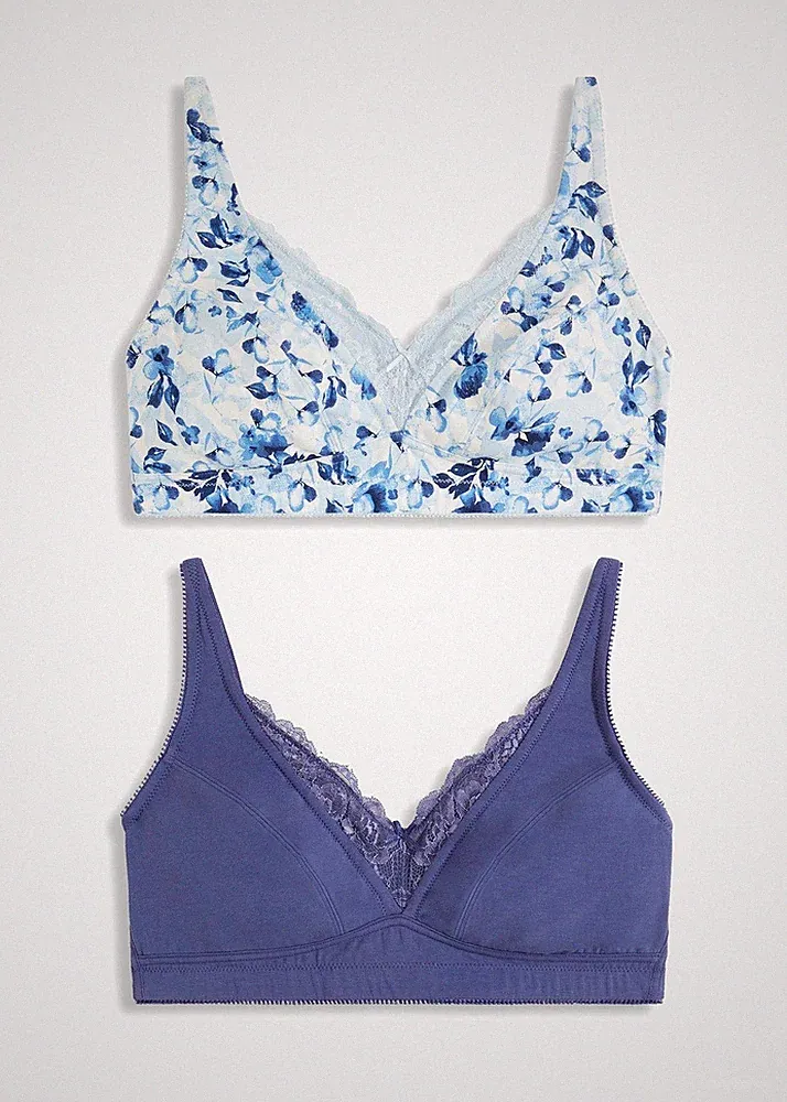Neu 2er Pack Bügelloser BH Gr. (95) D Blau + Weiß Damen-Bra Oberteil Dessous