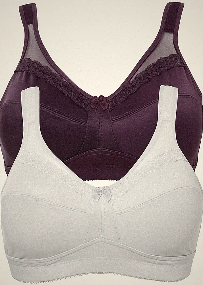 Neu 2er Pack Entlastungs BH Gr. 75 Cup D Aubergine Silber Bra Dessous Oberteil
