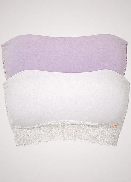 Neu 2er Pack Feel Comfort Bandeau-BH Gr. 44/46 Weiß Flieder Damen-Bra Dessous