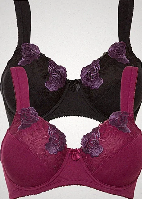 Neu 2er Pack Minimizer BH mit Bügel Gr 75 Cup C Beere Schwarz Damen-Bra Oberteil