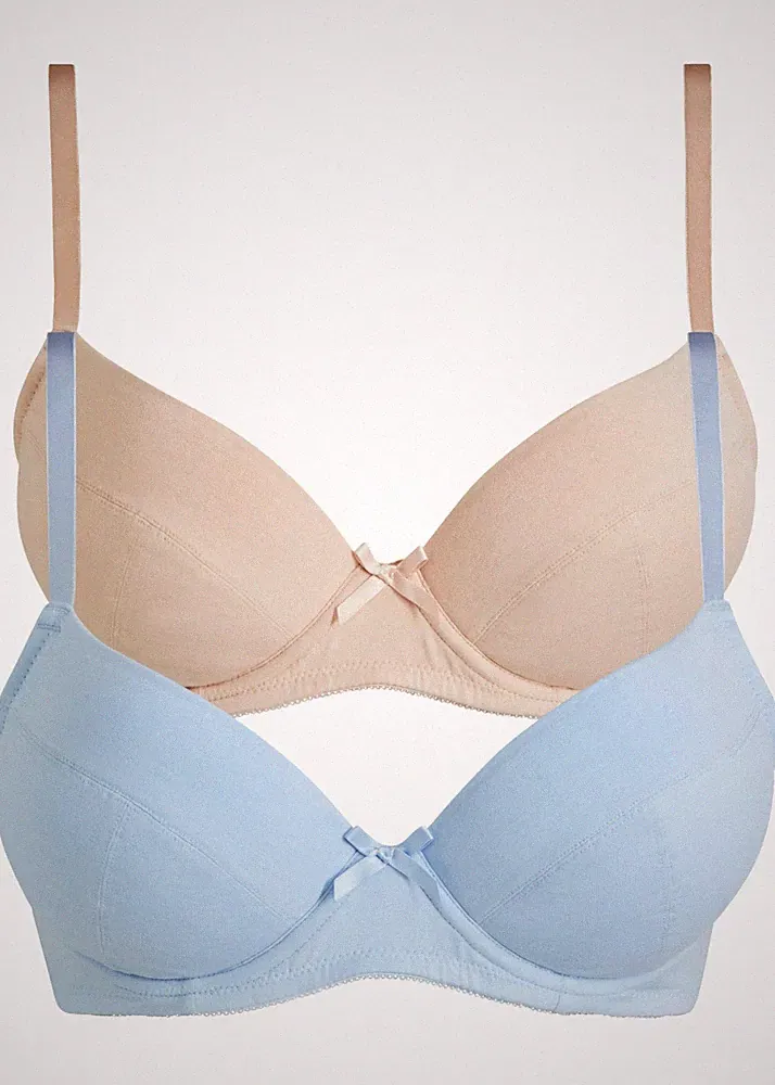 Neu 2er Pack Push-up-BH Bio-Baumwolle Gr. 85 Cup B Beige Puderblau Bra Unterhemd