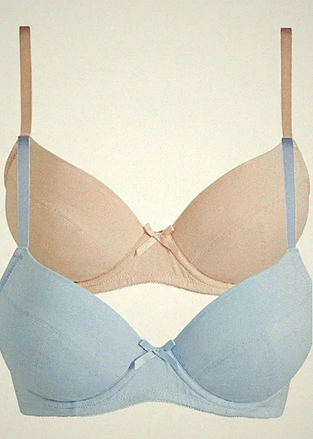 Neu 2er Pack Push-up-BH mit Bügel Gr. 75 Cup C Mattbeige Puderblau Bra Dessous