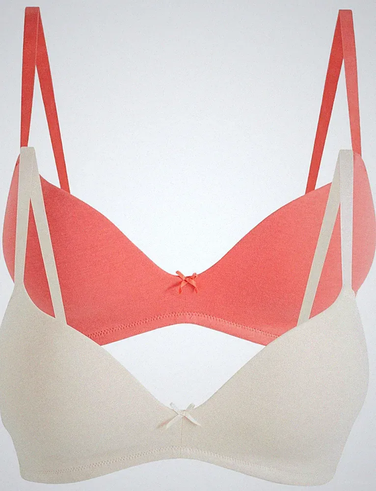 Neu 2er Pack Push-Up-BH ohne Bügel Gr. 70 (A) Sandbeige + Hellpink Baumwoll-Bra