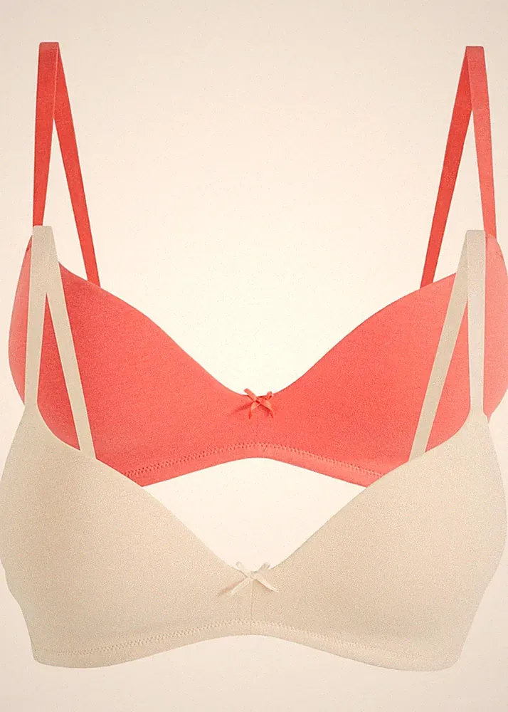 Neu 2er Pack Push-Up-BH ohne Bügel Gr. 80 (B) Sandbeige+Hellpink Baumwoll-Bra