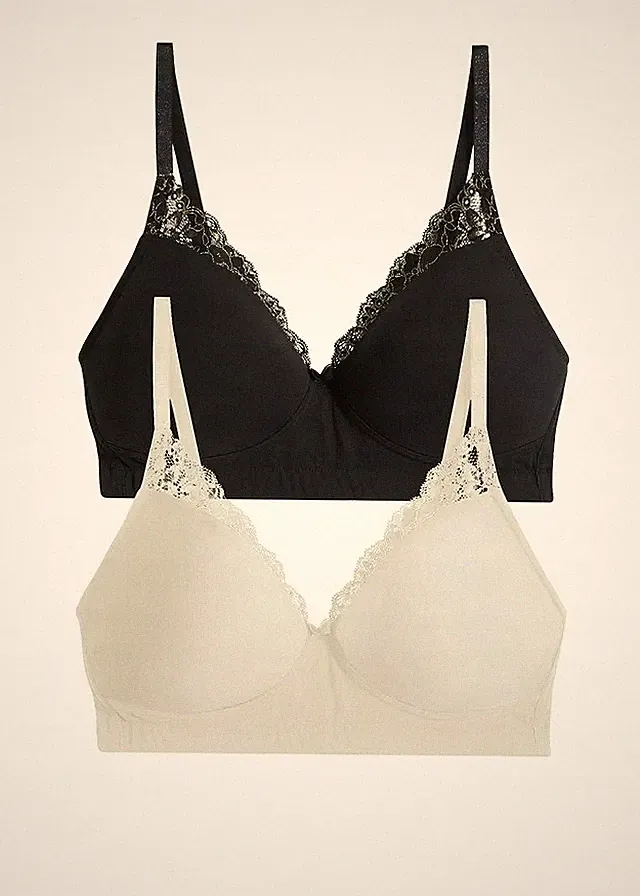 Neu 2er Pack Schalen-BH Gr. 85 Cup A Schwarz Beige Damen-Bra Oberteil Dessous