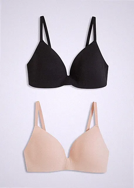 Neu 2er Pack Schalen-BH Gr. 85 Cup A Schwarz Beige Unterwäsche Bra Unterhemd