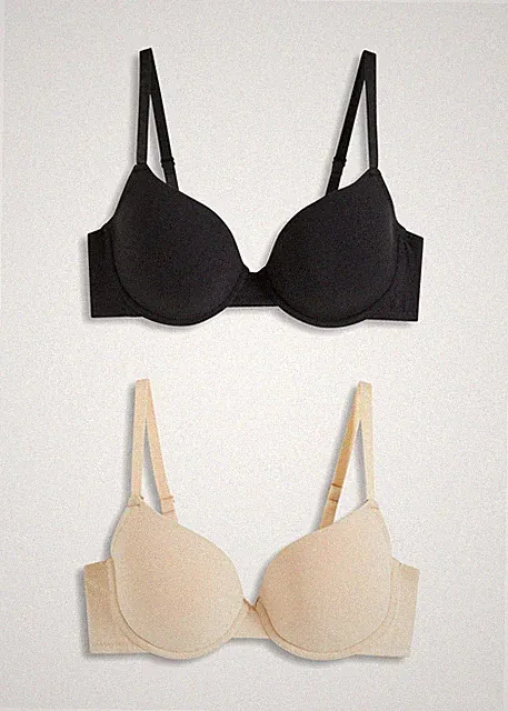 Neu 2er Pack Schalen-BH mit Bügel Gr. (90) A Schwarz + Sand Damen-Bra Dessous