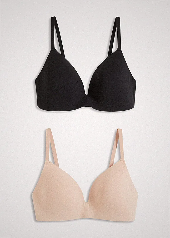 Neu 2er Pack Schalen-BH ohne Bügel Gr. (85) A Schwarz Beige Damen-Bra Bra Set
