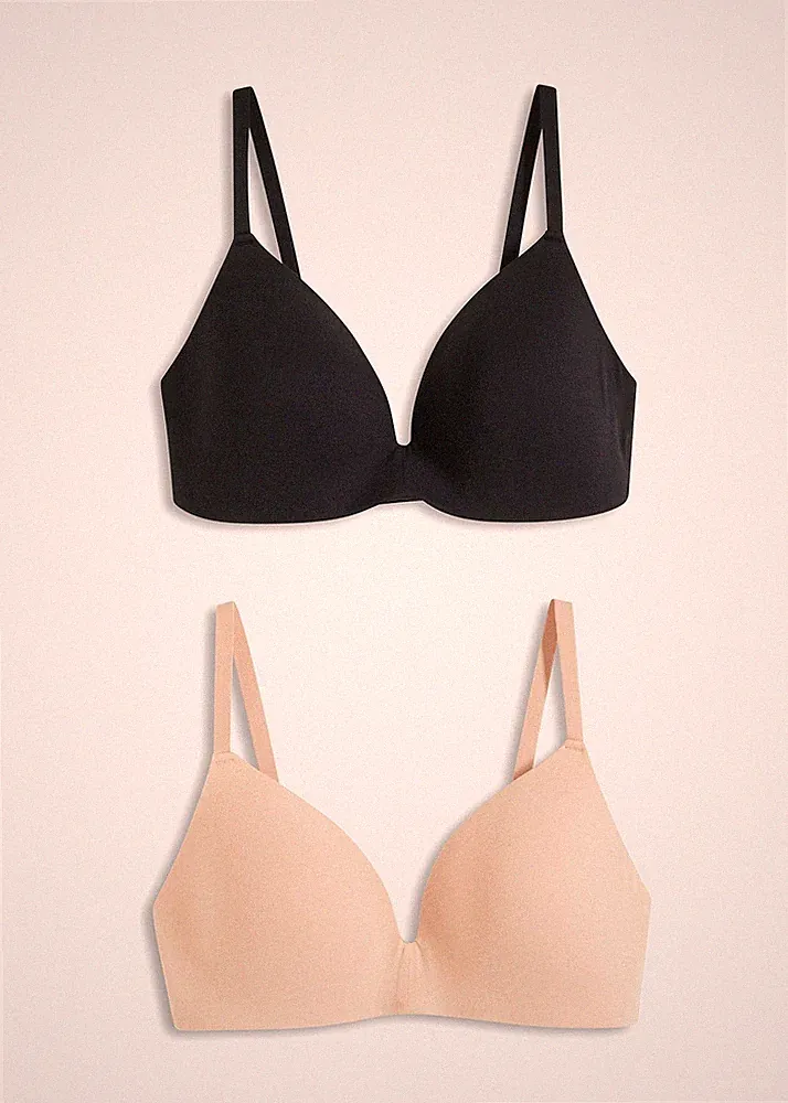 Neu 2er Pack Schalen-BH ohne Bügel Gr. (85) A Schwarz Beige Damen-Bra Dessous