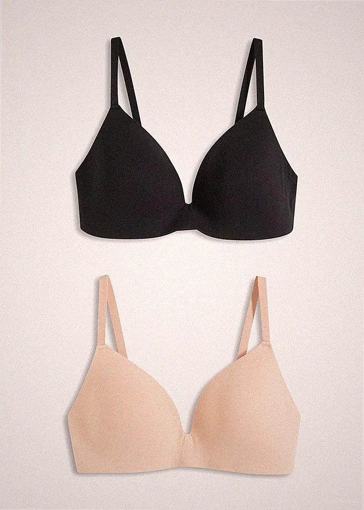 Neu 2er Pack Schalen-BH ohne Bügel Gr. (90) A Schwarz Beige Damen-Bra Bra Set