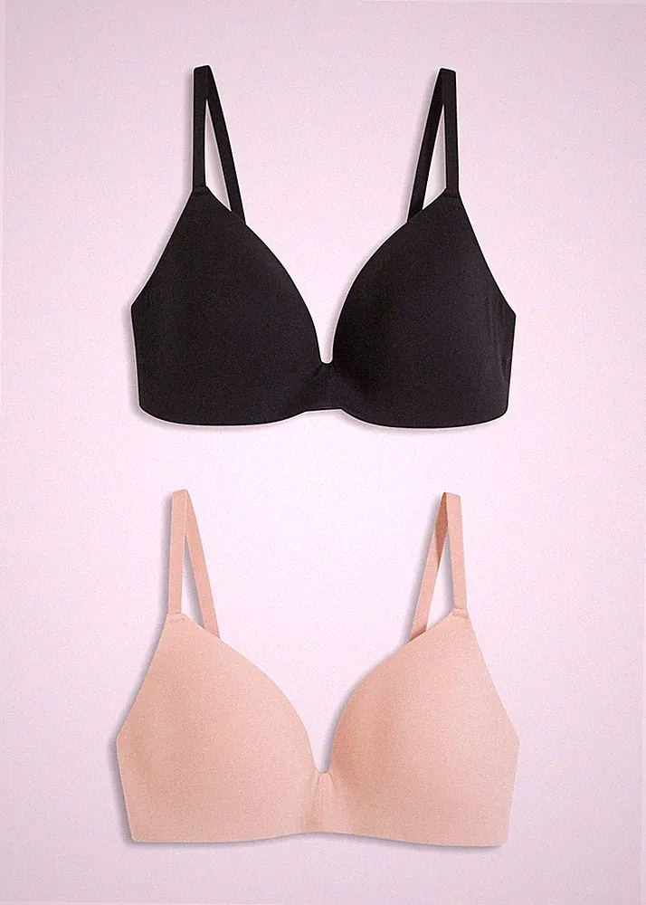 Neu 2er Pack Schalen-BH ohne Bügel Gr. (90) A Schwarz Beige Damen-Bra Dessous