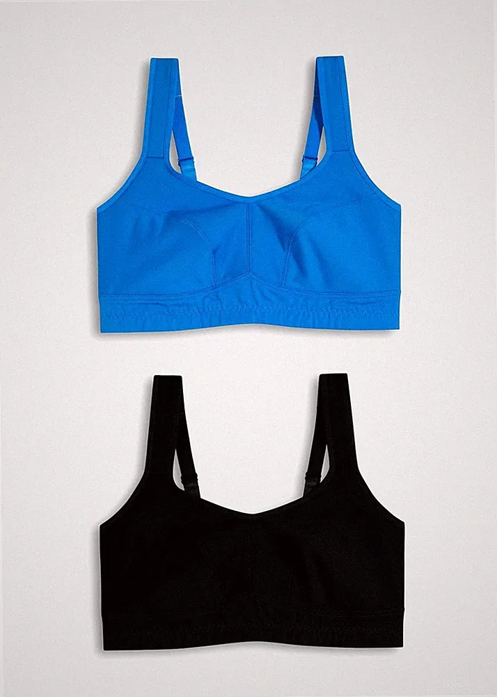 Neu 2er Pack Sport-BH Gr. 100 Cup B Schwarz + Blau Damen-Bra Oberteil