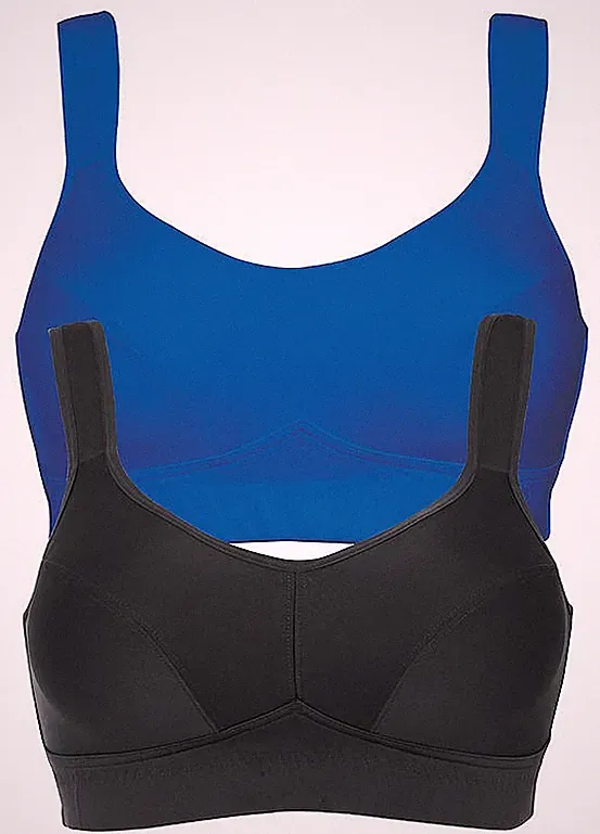 Neu 2er Pack Sport-BHs Gr. 105 Cup D Schwarz Blau Damen-Bra Oberteil Dessous