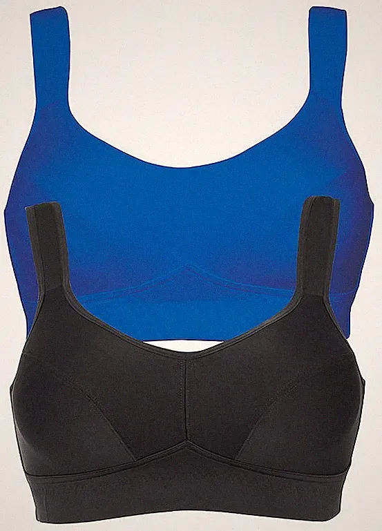 Neu 2er Pack Sport-BHs Gr. (105) D Schwarz Blau Damen-Bra Oberteil Dessous