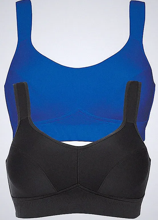 Neu 2er Pack Sport-BHs Gr. (90) D Schwarz Blau Damen-Bra Oberteil Dessous