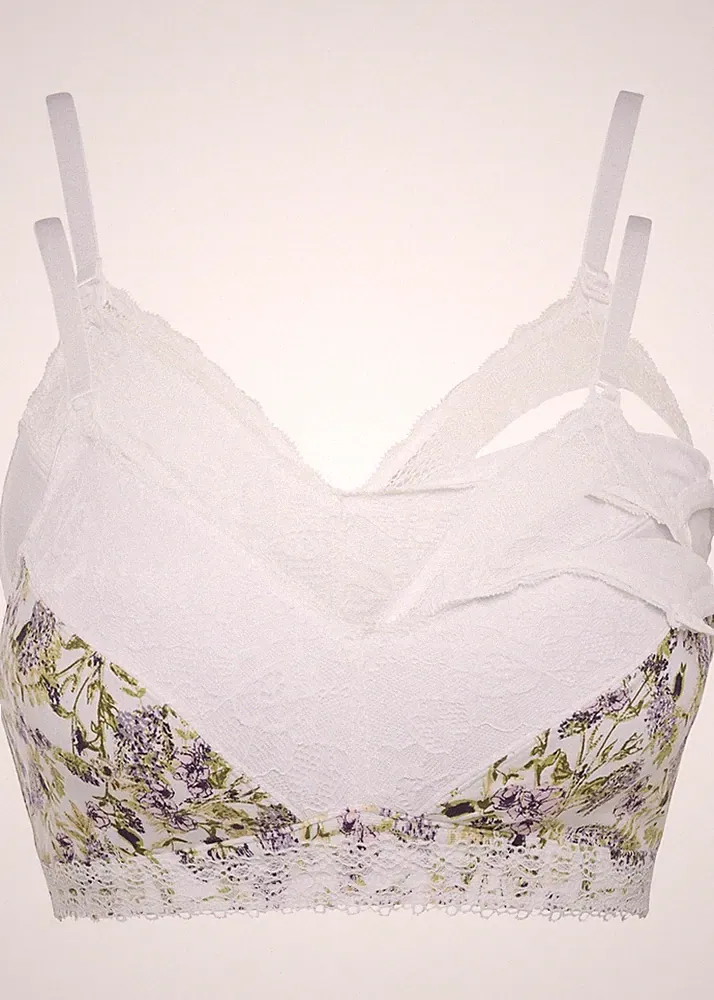 Neu 2er-Pack Still-BH mit Bio-Baumwolle Gr. 36 Weiß Geblümt Damen Unterhemd