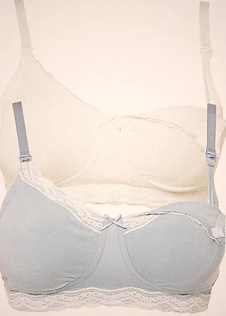 Neu 2er Pack Still-BH ohne Bügel Gr. (75) F Softblau Wollweiß Damen-Unterwasche
