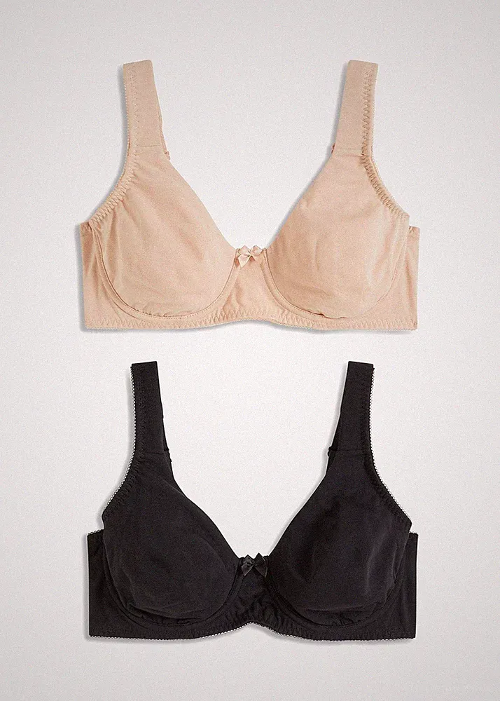 Neu 2er Pack T-Shirt-BH Gr. (105) D Schwarz Beige Damen-Bra Oberteil Dessous