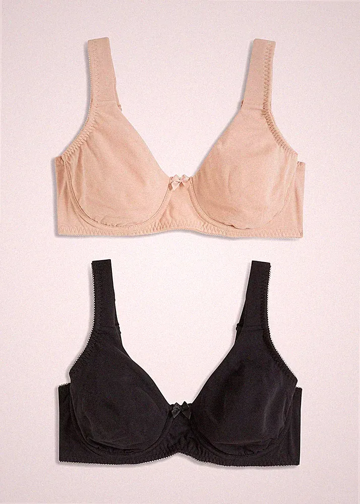 Neu 2er Pack T-Shirt-BH Gr. (95) D Schwarz Beige Damen-Bra Oberteil Dessous
