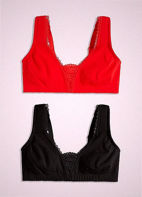 Neu 2er Pack T-Shirt BH ohne Bügel Gr. (75) B Schwarz Rot Damen-Bra Dessous