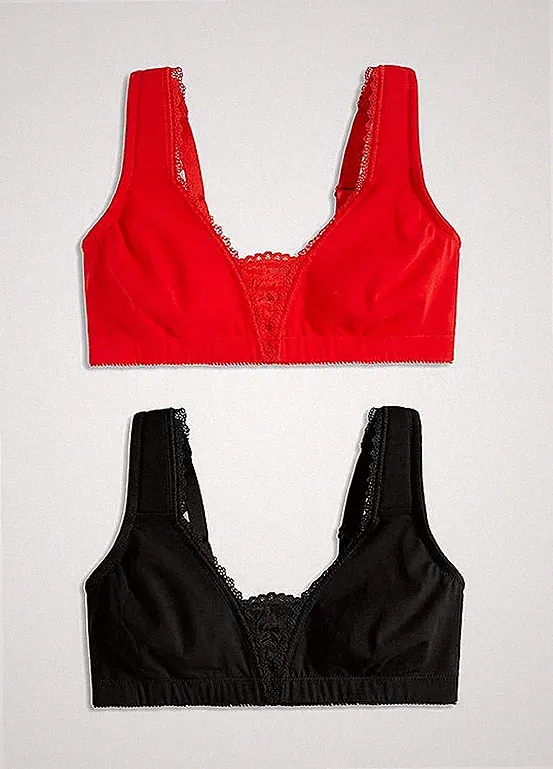 Neu 2er Pack T-Shirt BH ohne Bügel Gr. (85) B Schwarz Rot Damen-Bra Dessous