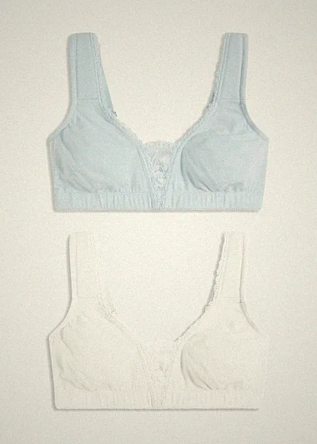 Neu 2er Pack T-Shirt BH ohne Bügel Gr. (90) C Weiß Blau Unterwäsche Bra Oberteil
