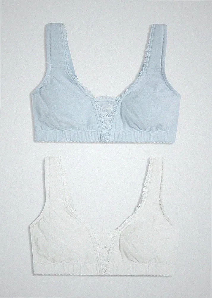 Neu 2er-Pack T-Shirt BH ohne mit Bügel Bio-Baumwolle Gr. 85 Cup C Blau Weiß Bra