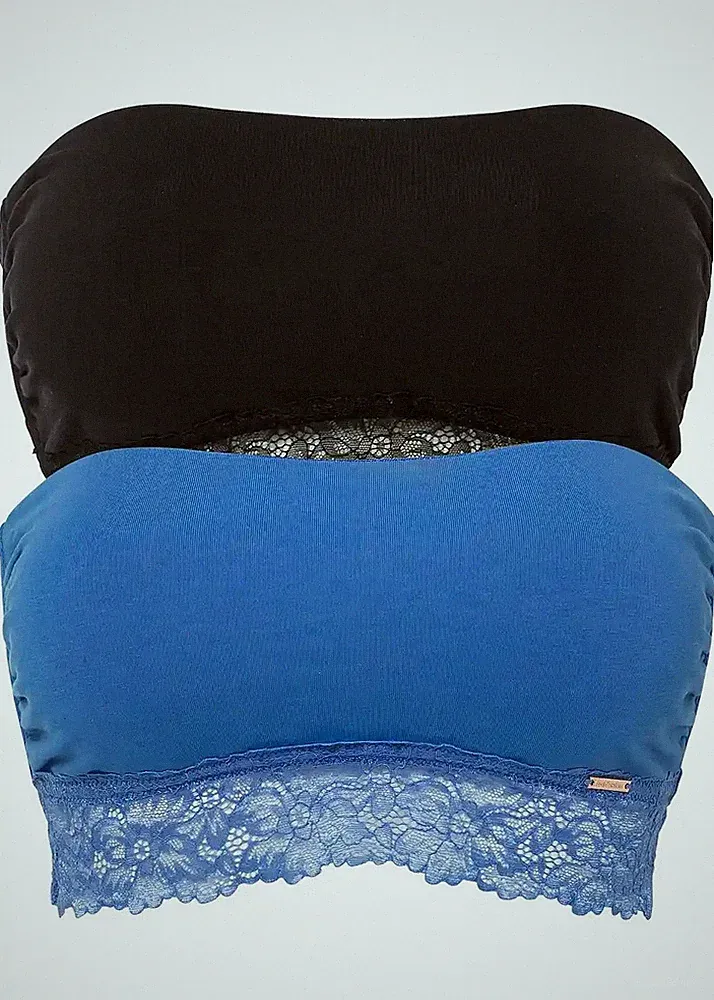 Neu 2tlg Bandeau BH Gr. 40/42 schwarz/blau Damen-Bra Unterwäsche
