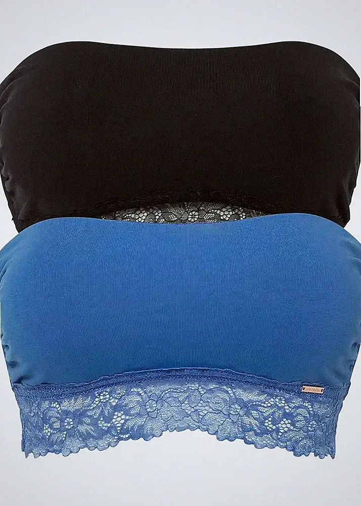 Neu 2tlg Bandeau BH Gr. 48/50 schwarz/blau Damen-Bra Unterwäsche
