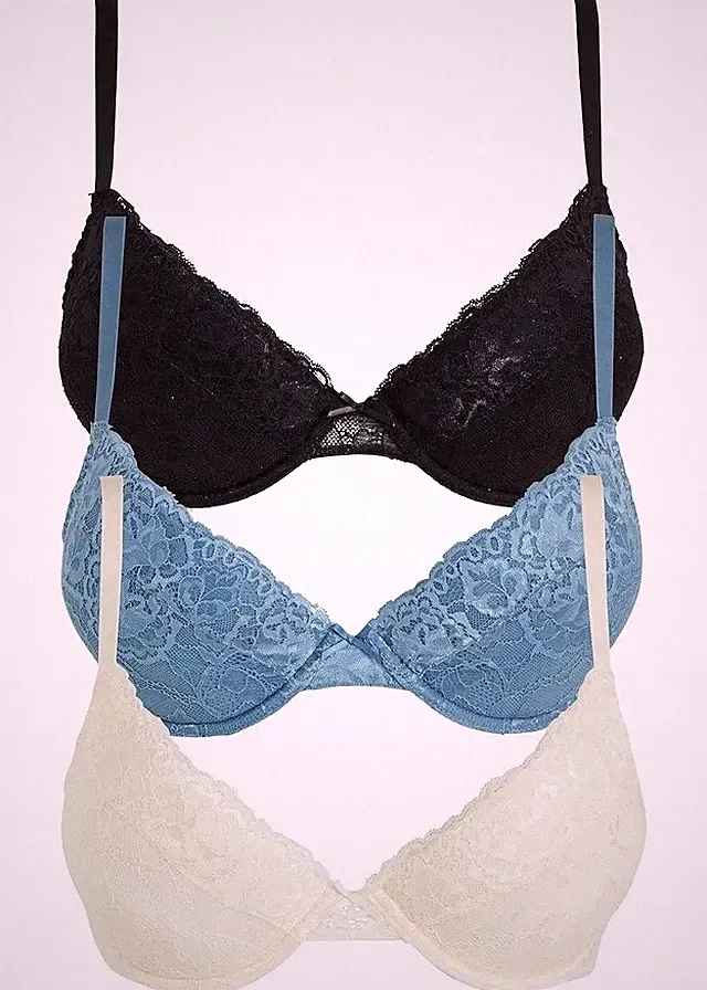 Neu 3er Pack Push up BH Bügel Gr. 100 Cup C Blau Weiß Schwarz Damen Bra Oberteil