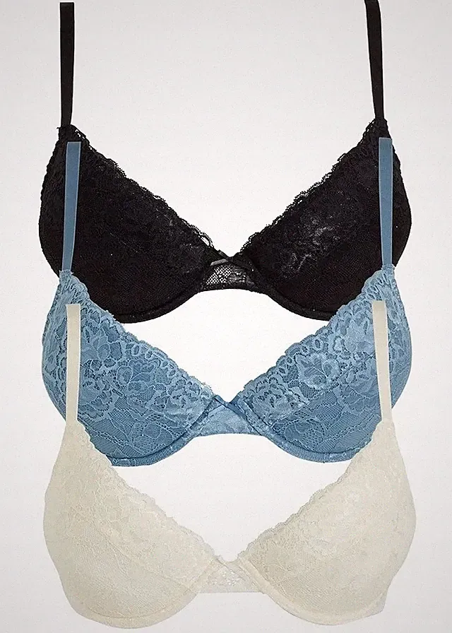 Neu 3er Pack Push up BH m Bügel Gr. 100 Cup B Blau Weiß Schwarz Bra Oberteil