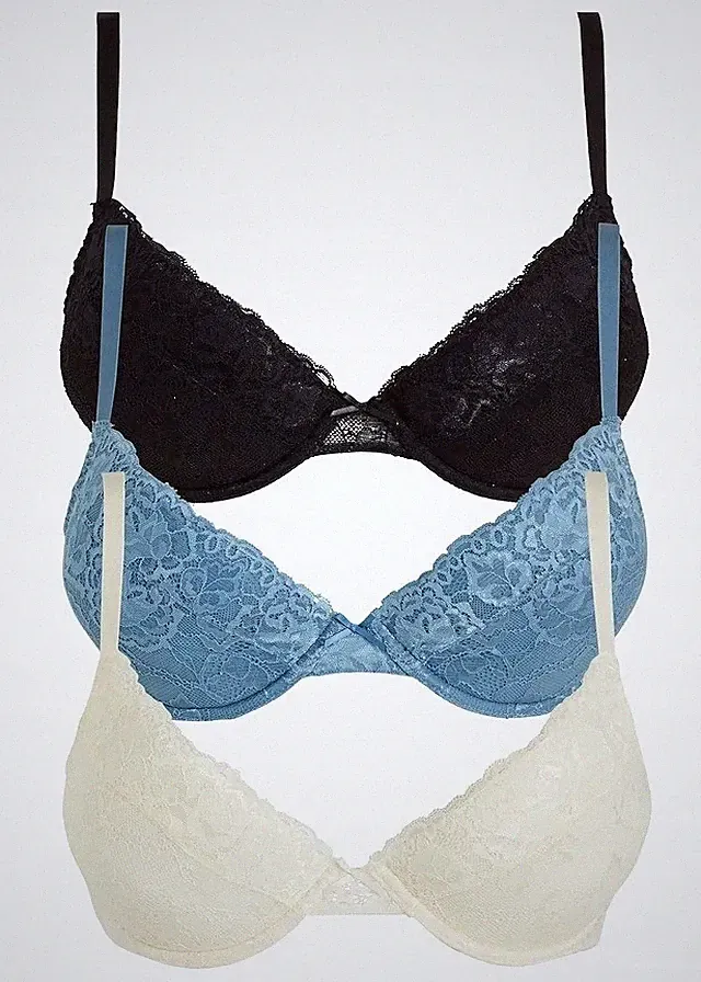 Neu 3er Pack Push up BH mit Bügel Gr (100) C Blau Weiß Schwarz Bra Unterhemd