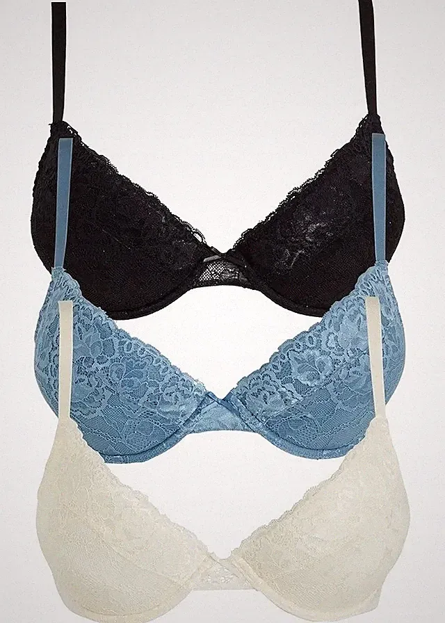 Neu 3er Pack Push up BH mit Bügel Gr (85) B Blau Weiß Schwarz Bra Unterhemd