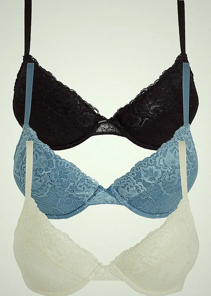 Neu 3er Pack Push up Bügel-BH Gr. 100 D Wollweiß Schwarz Blau Bra Oberteil
