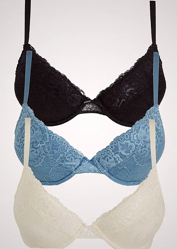 Neu 3er Pack Push up Bügel-BH Gr. 75 D Wollweiß Schwarz Blau Bra Oberteil