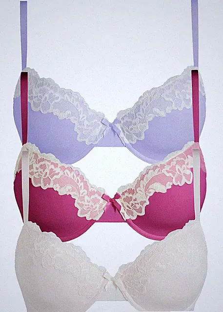 Neu 3er Pack Schalen Bügel-BH Gr. 85 Cup C Pink Elfenbein Violett Bra Oberteil