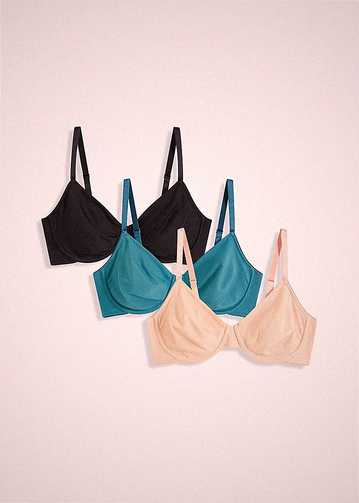 Neu 3er pack T-Shirt BH Gr. (80) C Schwarz + Kobalt + Beige Damen-Bra Dessous