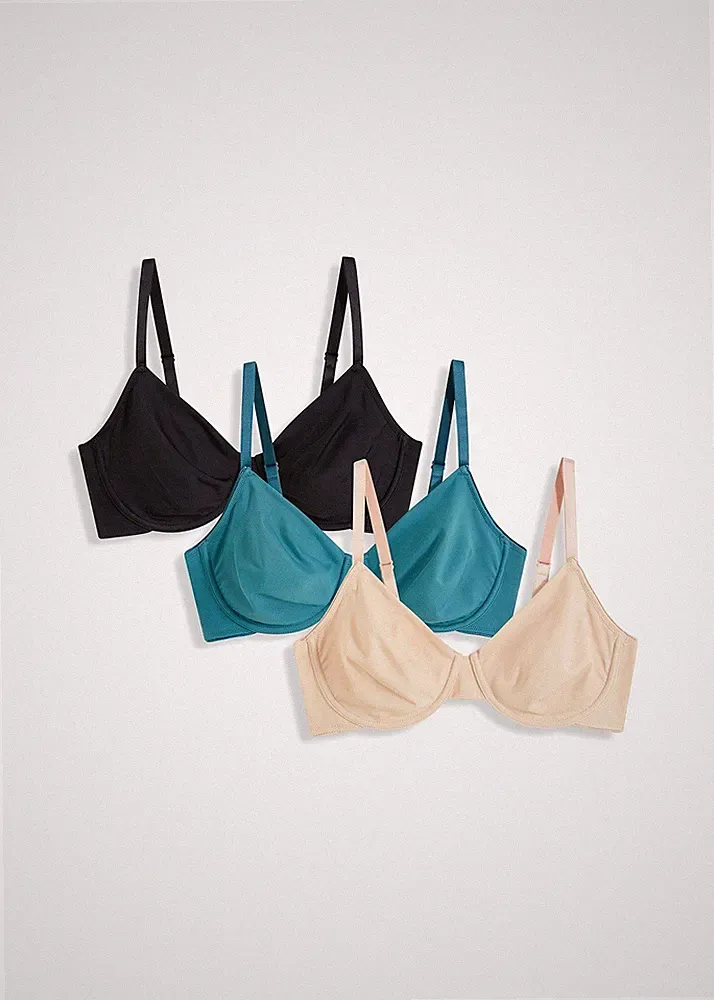Neu 3er pack T-Shirt BH Gr. (95) C Schwarz + Kobalt + Beige Damen-Bra Dessous