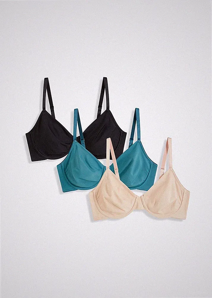 Neu 3er-Pack T-Shirt BH mit Bügel Gr. 80 Cup B Schwarz Beige Grün Bra Oberteil