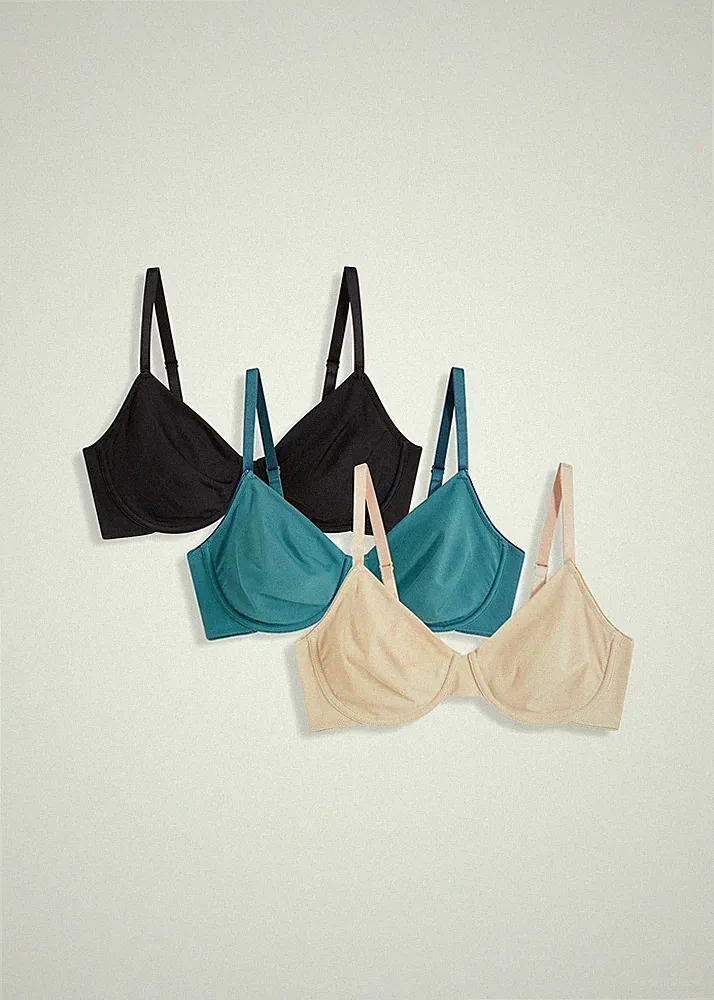 Neu 3er-Pack T-Shirt BH mit Bügel Gr. 90 Cup B Schwarz Beige Grün Bra Oberteil