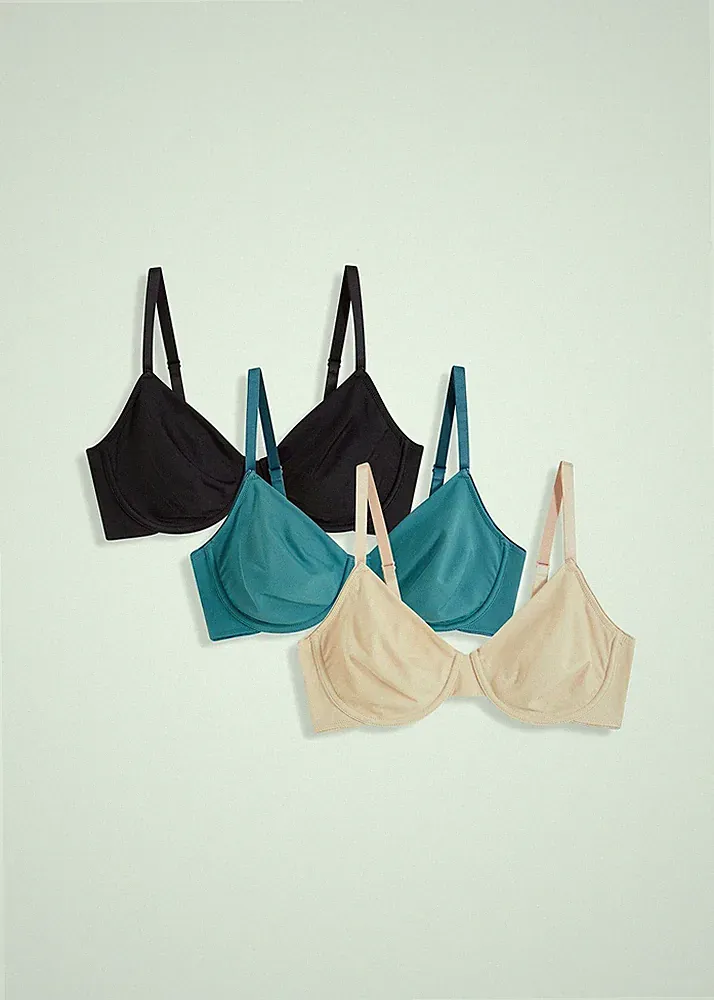 Neu 3er Pack T-Shirt Bügel-BH Gr. 95 Cup C Schwarz Kobalt Beige Unterwasche Bra