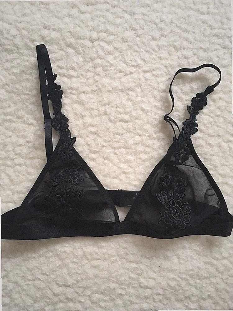NEU - Asos Triangel-BH mit Blumenstickerei, schwarz - Gr. S / 36