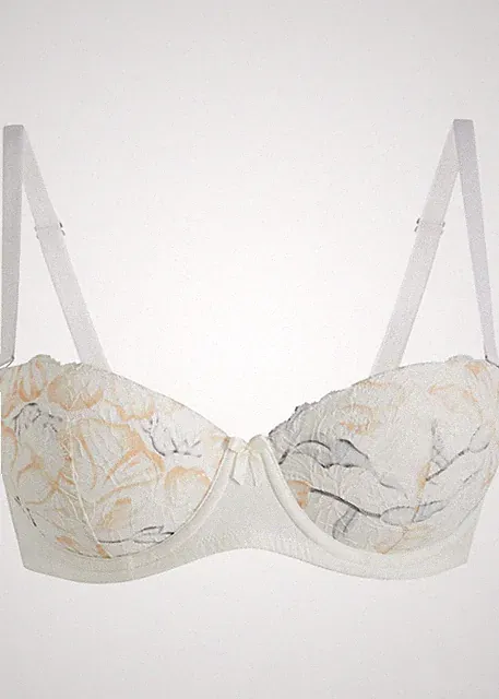 Neu Balconette BH mit Bügel Gr 95 Cup E Wollweiß Grau Damen-Bra Unterwasche