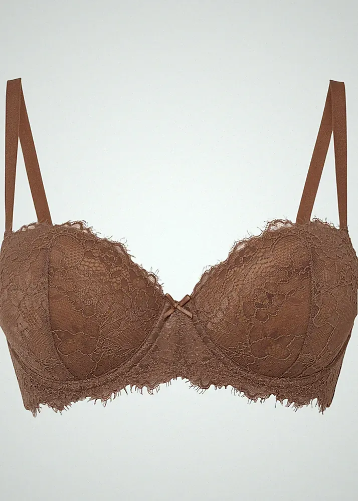 Neu Balconette-BH mit Spitze Gr. (90) D Braun Damen Bügel-Bra Unterwäsche