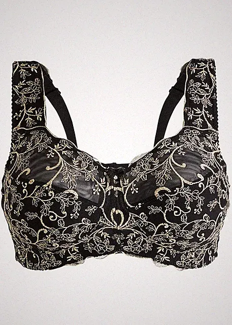 Neu BH mit exklusiver Lurex-Stickerei Gr. 110 E Schwarz Gold Damen-Bra Dessous
