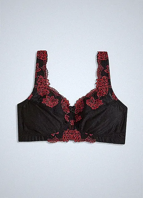 Neu BH mit mehrfarbiger floraler Stickerei Gr. 110 Cup F Schwarz Rot Damen-Bra