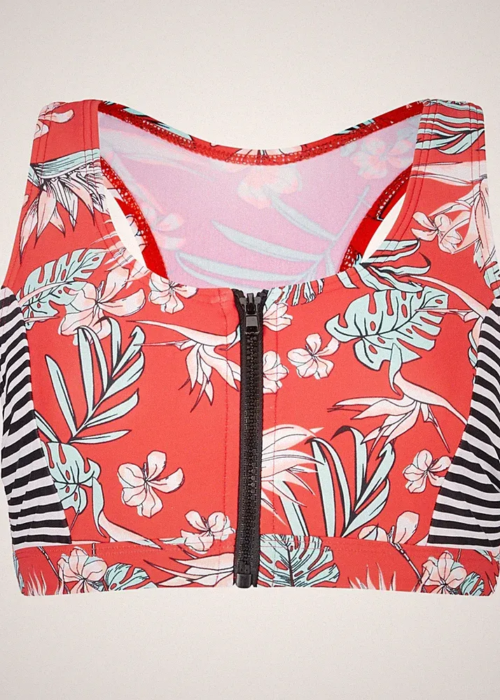 Neu Bikini Oberteil Gr. 38 Rot Geblümt Damen Schwimm-Bade-BH Oberteil