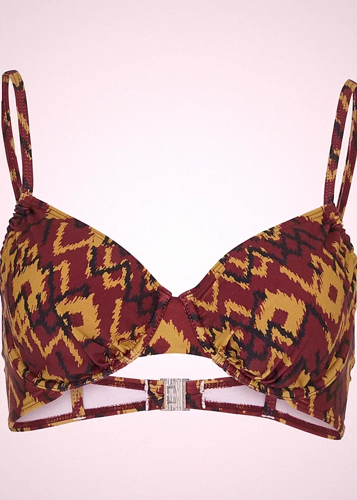 Neu Bikini Oberteil Gr 75 Cup B Oliv Bordeaux Gold Bademode Schwimm-Bade-BH